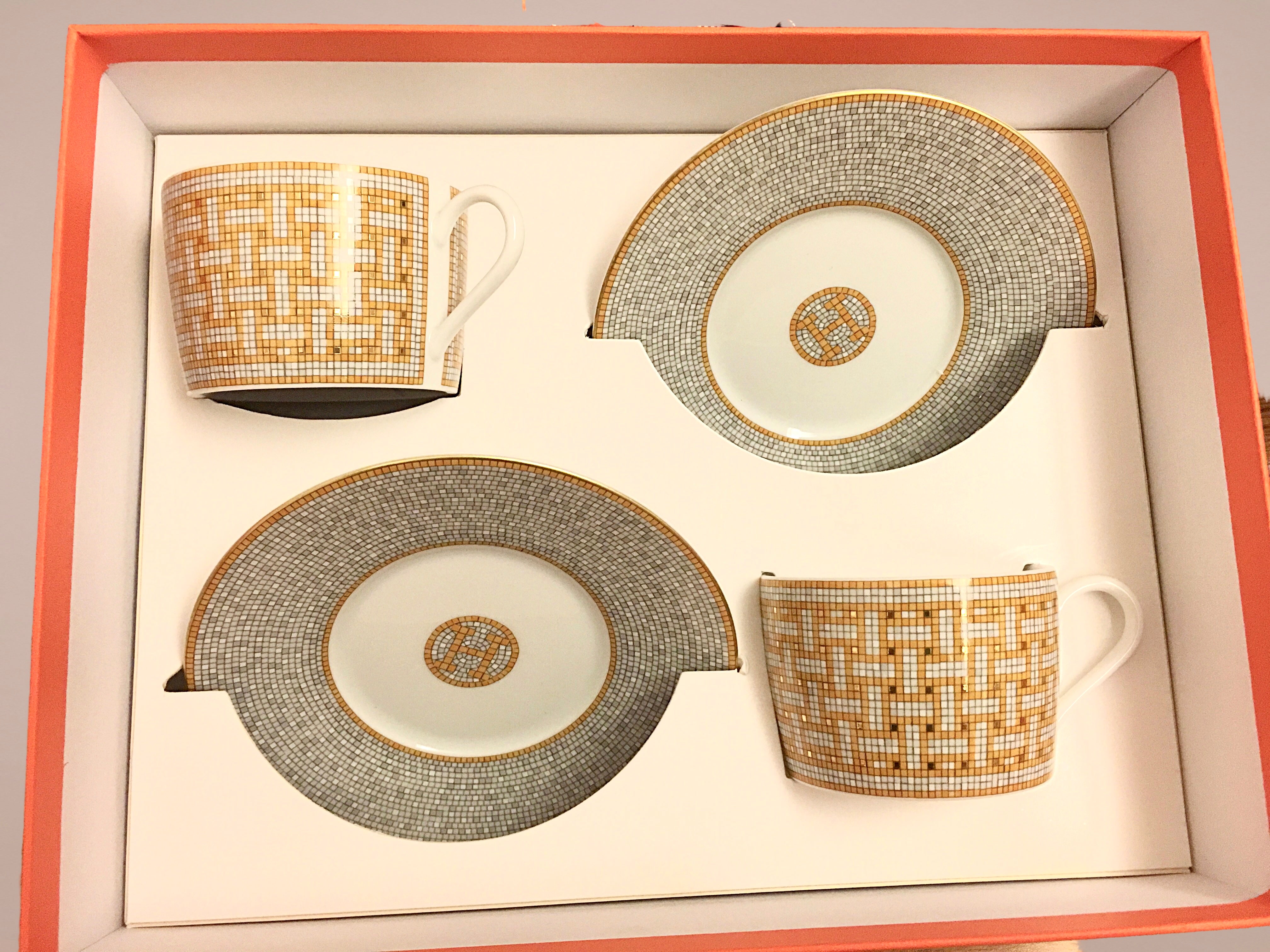 全新HERMES Mosaique au24鉑金馬賽克 - 咖啡杯盤組