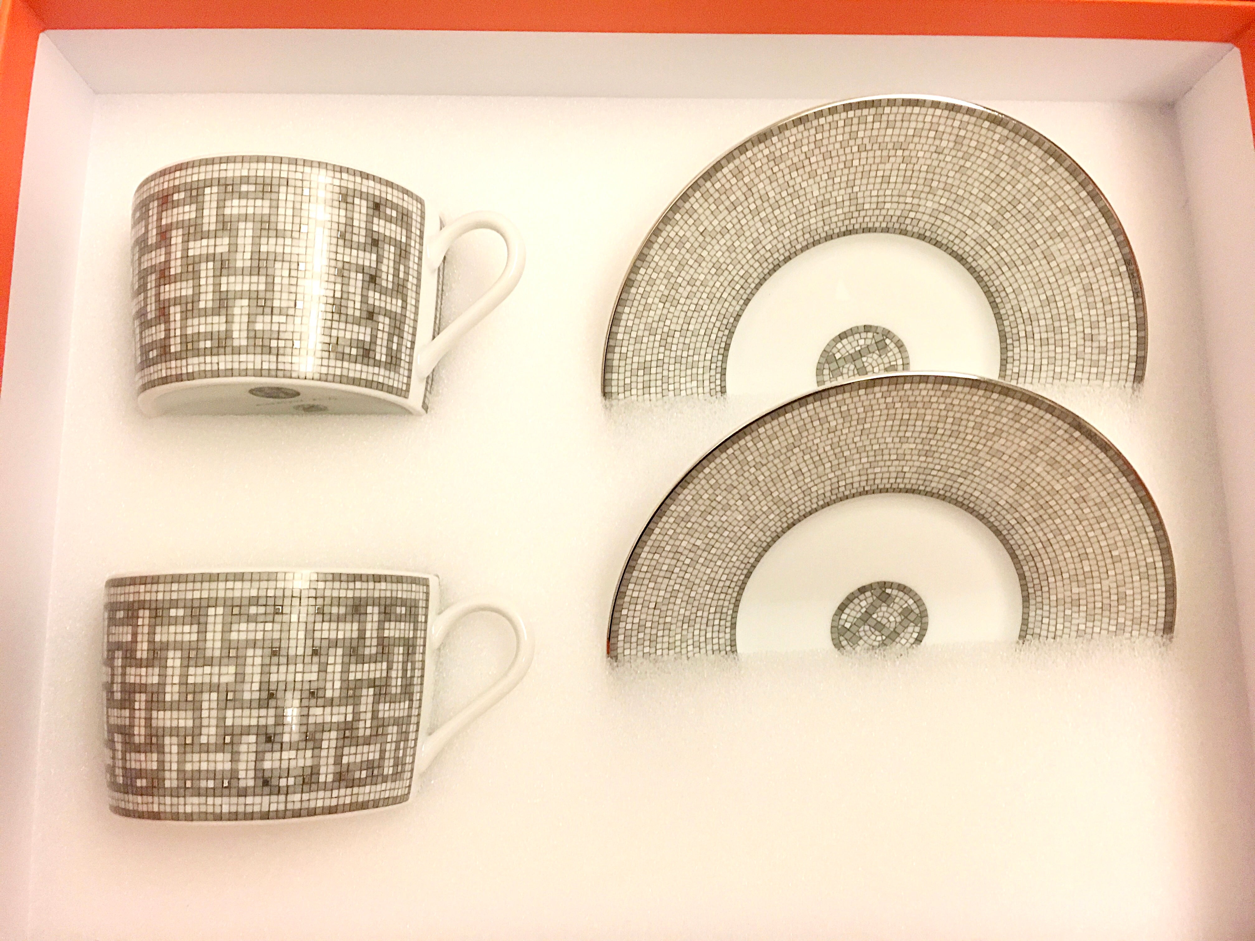 全新HERMES Mosaique au24鉑金馬賽克 - 咖啡杯盤組